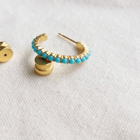 Julie Vos Small Hoop Earrings - Juliet - Turquoise Blue Gold - Picture 5 of 5